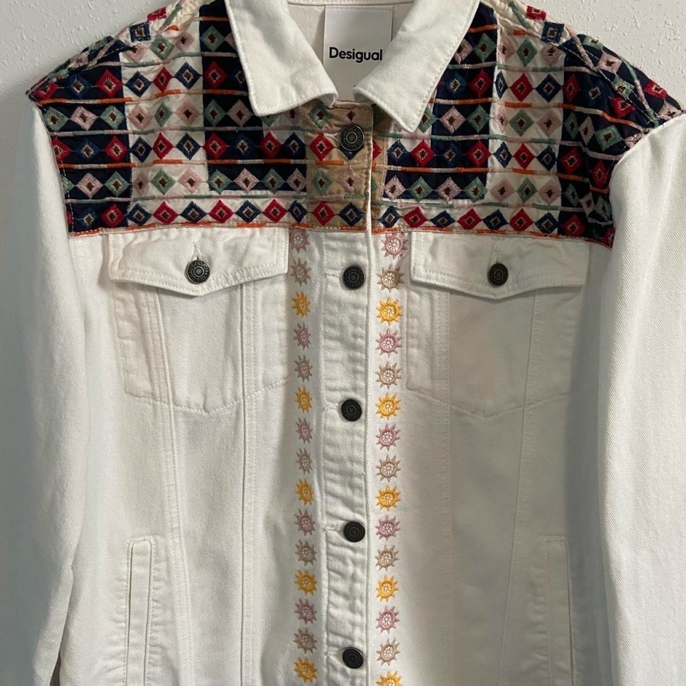 Desigual Donis Denim Trucker Geometric Embroidery Jacket - Picture 5 of 9